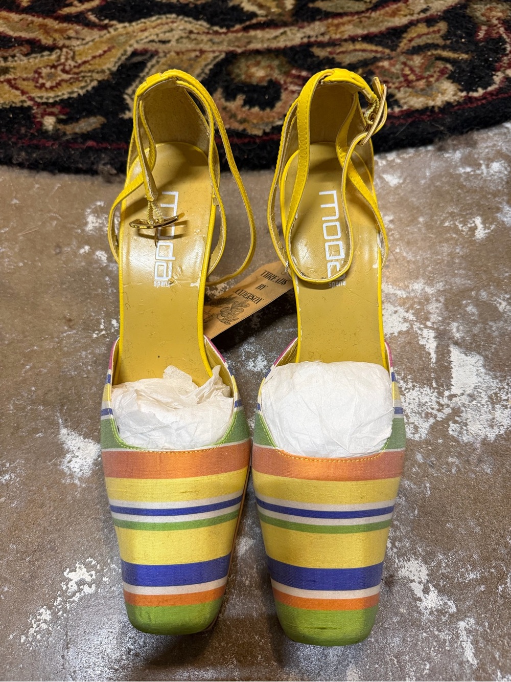 Mood Striped Yellow Ankle-Strap Platform Pumps